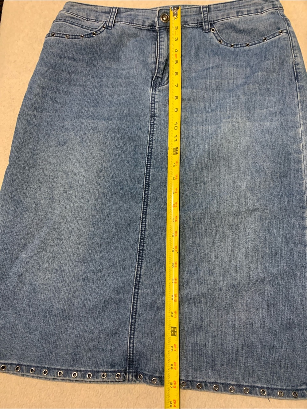 Christopher & Banks Dark Blue Denim Midi Skirt with Stud Hem - Picture 7 of 9